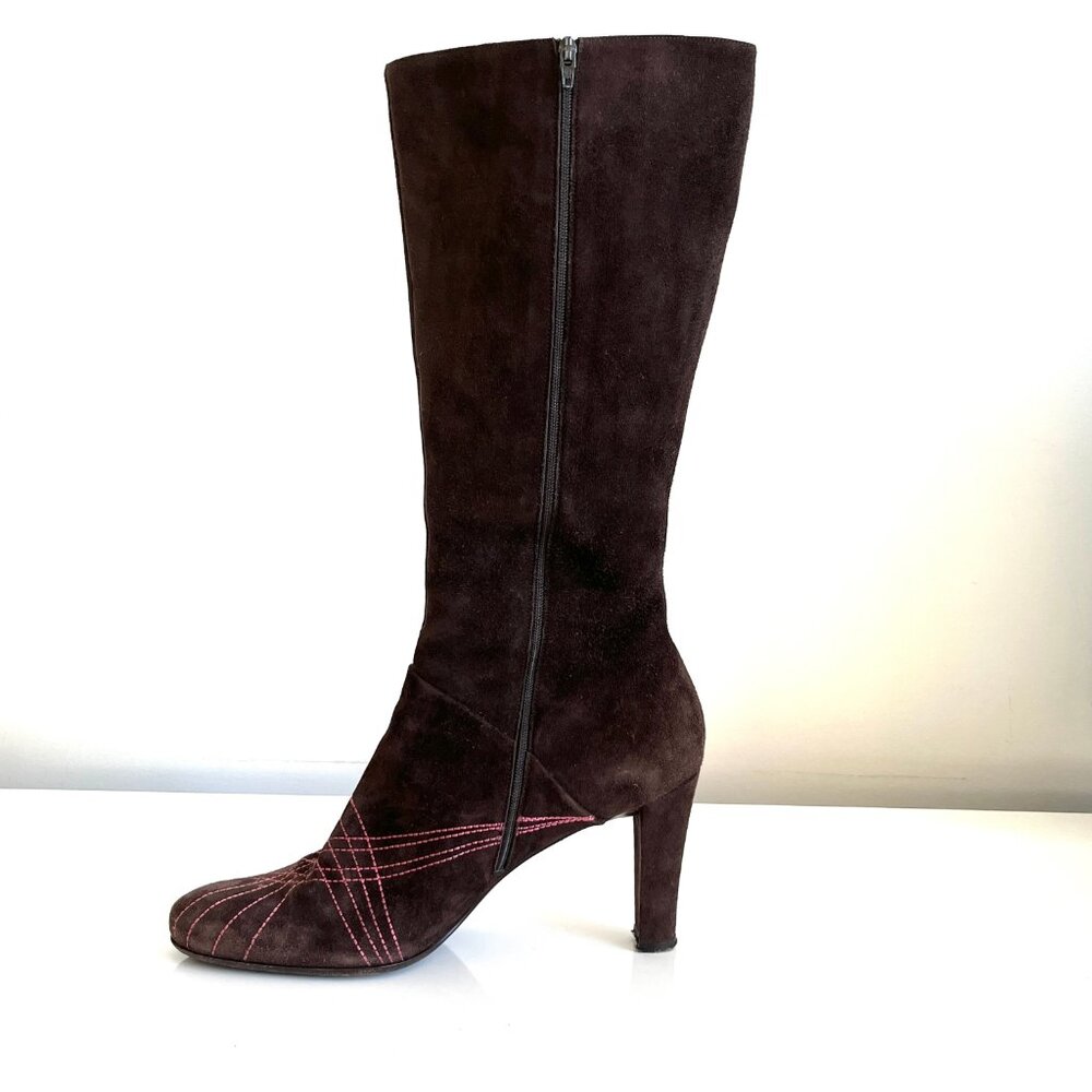 Nancy Nancy Brown Suede Leather Knee High Boots Made in Italy Women's 39 - Picture 10 of 16
